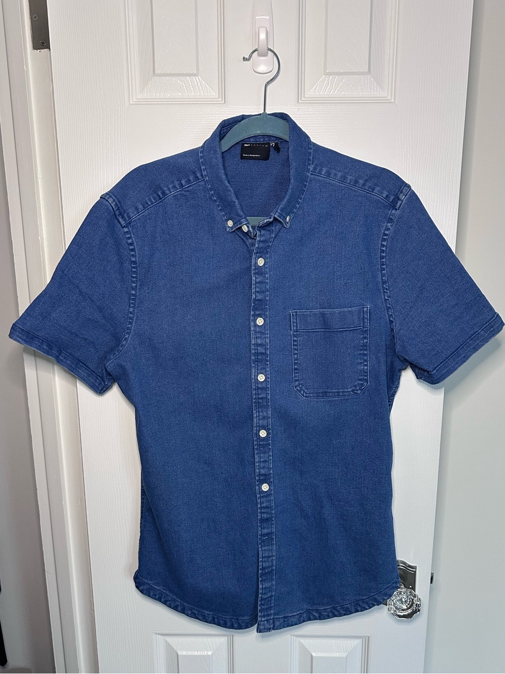 Short-Sleeve Denim Button-Up Shirt - Blue
